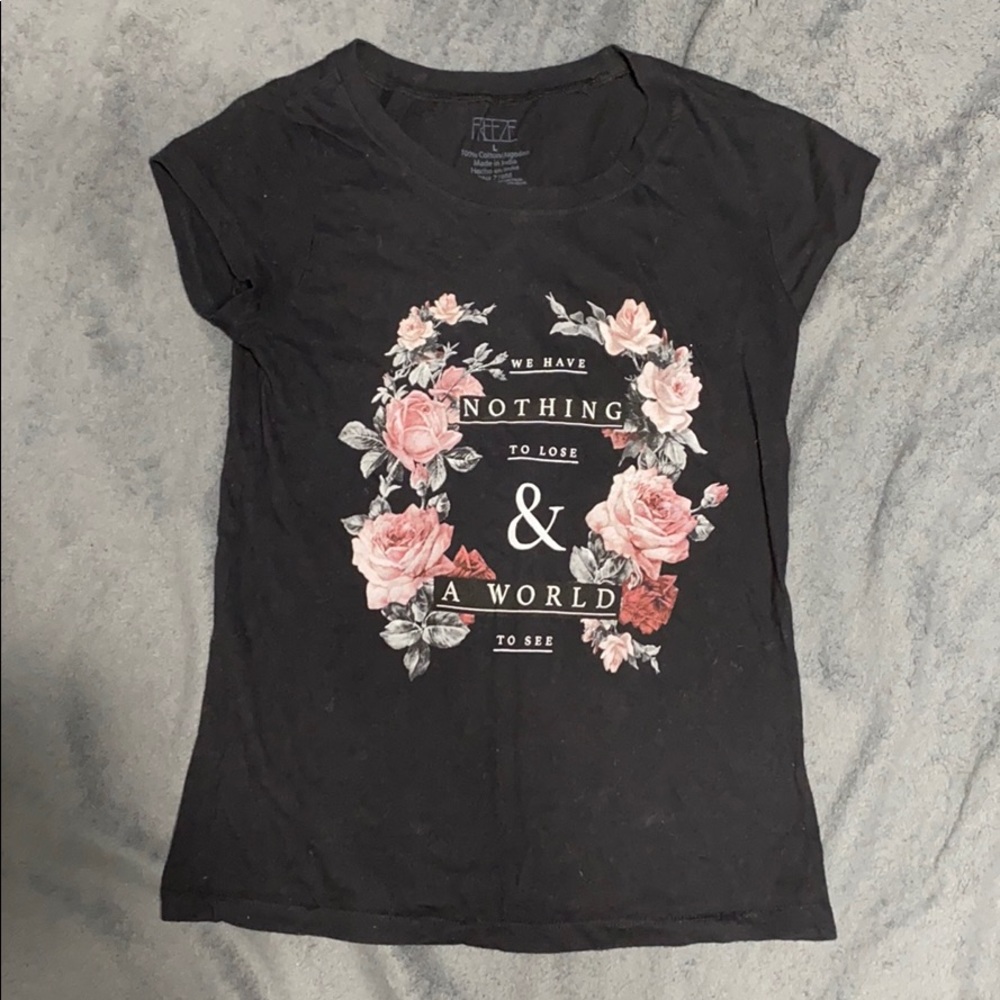 Black and floral quote t-shirt